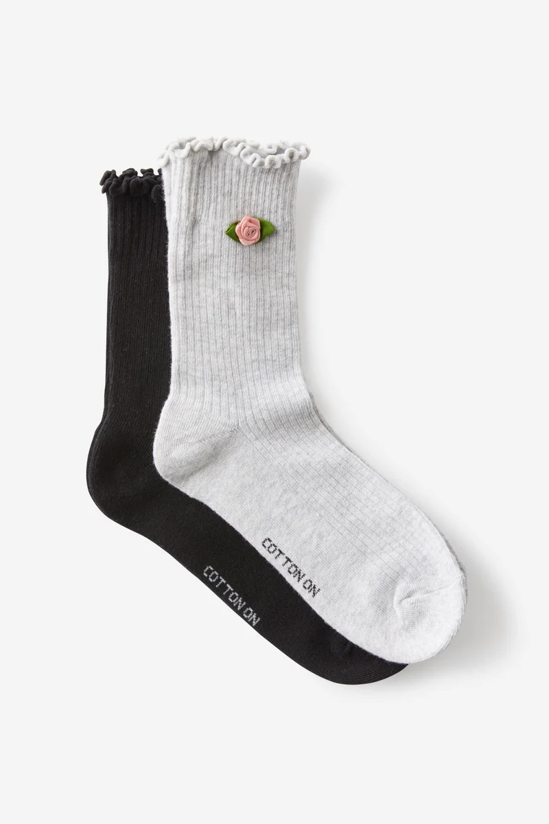 Rubi The Perfect Pair Frill Rib Crew Sock 2Pk